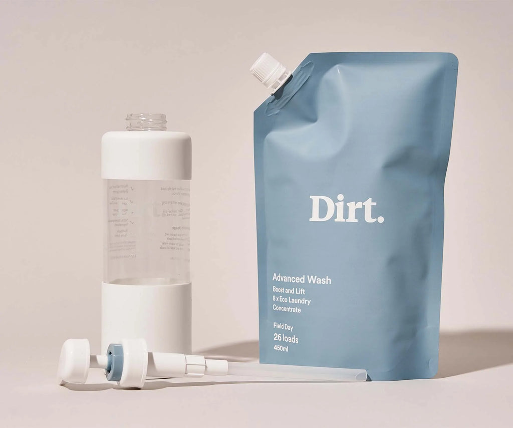 Dirt advanced wash bottle and refill pack